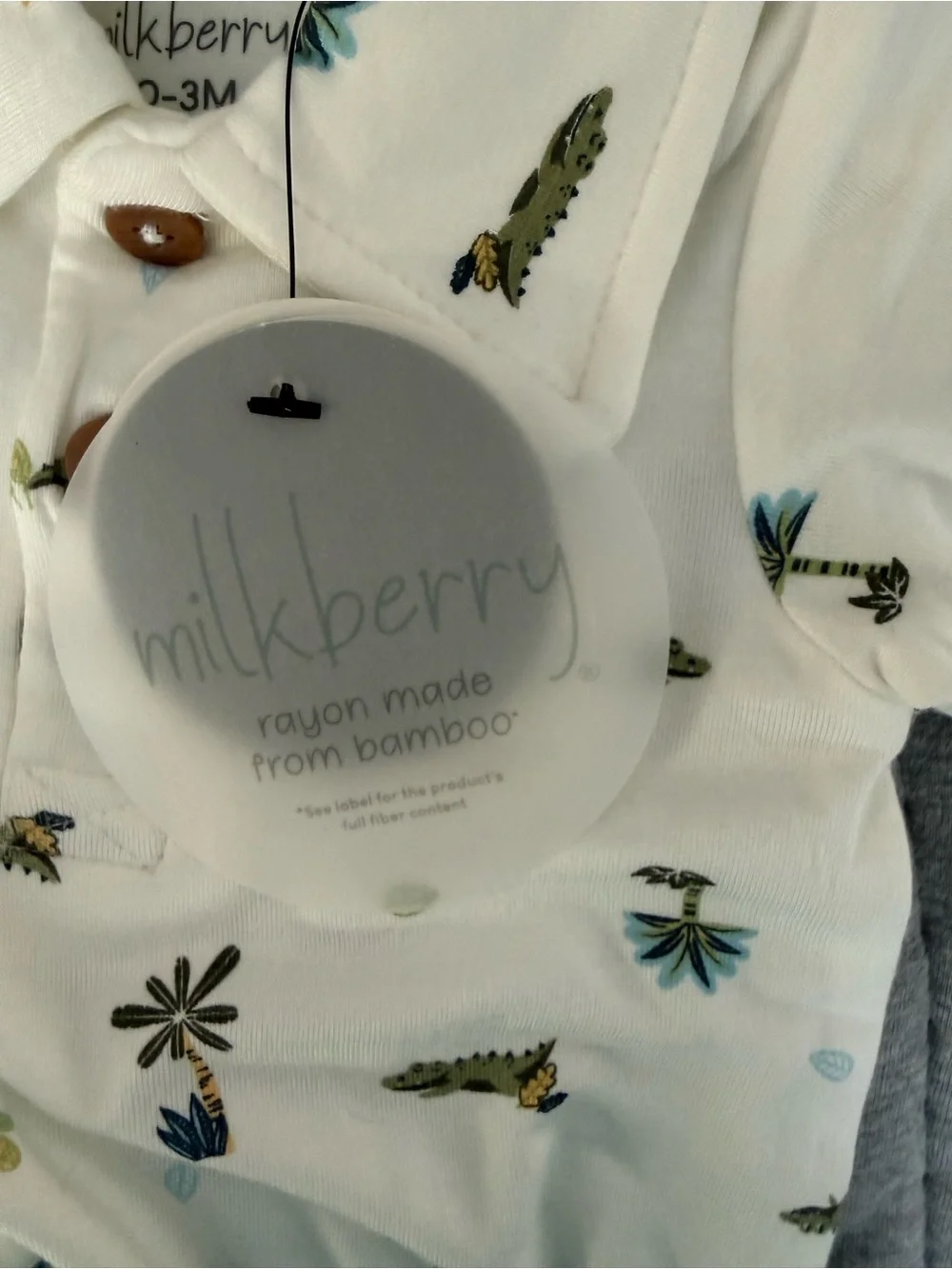 Milkberry White Baby Polo Romper with Green Crocodile Print